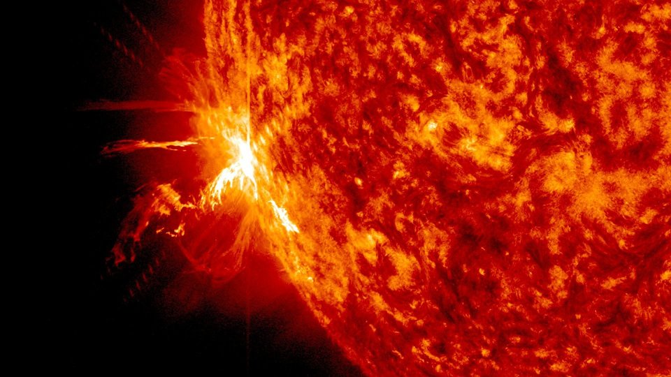 A powerful X-class solar flare, one of three X-class flares unleashed by the sun on June 10 and 11, as seen by NASA's Solar D